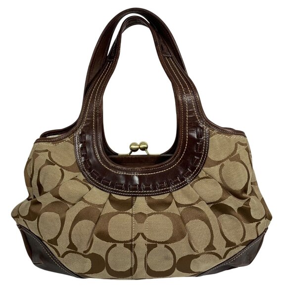 COACH CC Logo Jacquard Leather Trim Ergo Kisslock Shoulder Bag 12232 NO TAG - Picture 1 of 14